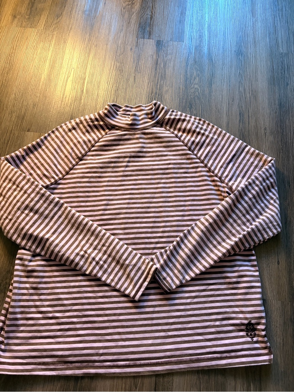 Free People Striped Long Sleeve Mock Neck Top in Pink and Brown